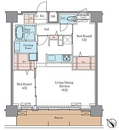 ＬＵＸＥＮＡプラスＰＡＷＳ南行徳 7階2LDKの間取り
