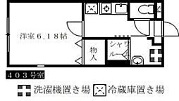 WOOD WORK 4階1Kの間取り