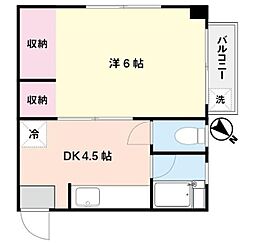 大川ビル 2階1DKの間取り