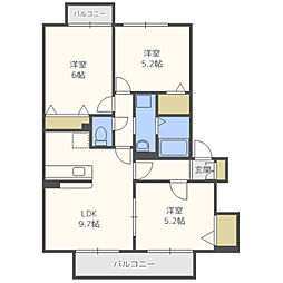 シャン・フルール 2階3DKの間取り