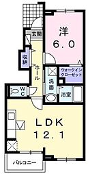 モンターニュ 1階1LDKの間取り