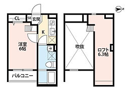 メゾンショコラE 1Kの間取図画像