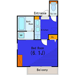 JR横須賀線 西大井駅 徒歩6分の賃貸マンション 2階1Kの間取り