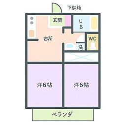 JR水郡線 安積永盛駅 3.6kmの賃貸アパート 2階2DKの間取り