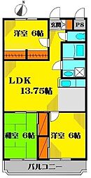 エクシアハイツ1 3階3LDKの間取り