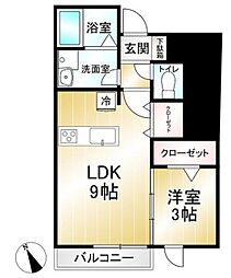 クレール国分寺 1階1LDKの間取り