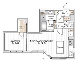 東京メトロ有楽町線 新富町駅 徒歩4分の賃貸マンション 10階1LDKの間取り