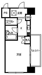 スカイクレスト 6階1Kの間取り
