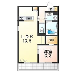 アイル京都山科 3階1LDKの間取り