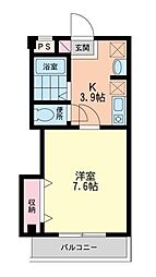 パーシモンズ・ガーデン 2階1Kの間取り