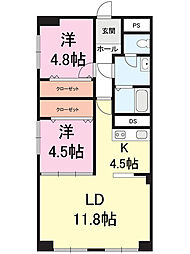 宝ハイツ 2LDKの間取図画像