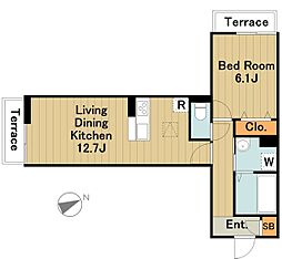 アーリントンハイツ矢部 1階1LDKの間取り