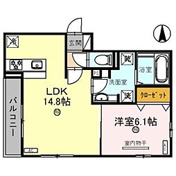 プルミエラムール 1LDKの間取図画像