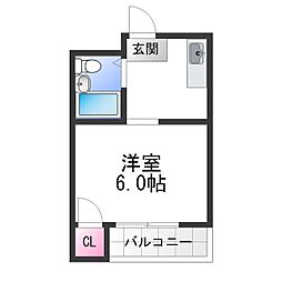 プレアール白鷺 3階1DKの間取り