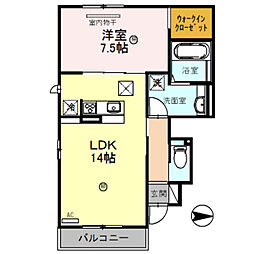 近鉄奈良線 瓢箪山駅 徒歩9分の賃貸アパート 1階1LDKの間取り