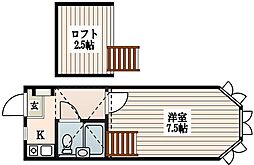 ユエビィ若林 1Kの間取図画像
