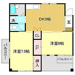 フラット南光台 2DKの間取図画像