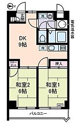 滝野川フラワーハイツ 4階2DKの間取り