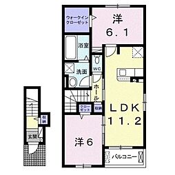 コーネリア西浜I 2階2LDKの間取り