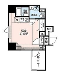 プレール・ドゥーク東新宿III 7階ワンルームの間取り