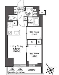 BluRock後楽園 2LDKの間取図画像