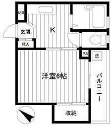ヴィレッジ荒井 4階1Kの間取り