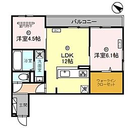 グランヴェールVI 3階2LDKの間取り