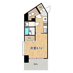 ツインバレー東神奈川 5階1Kの間取り