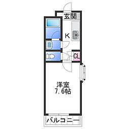 エタニティコートI番館 2階1Kの間取り