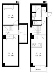 LEGALAND白金ANNEX 1階2DKの間取り