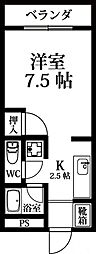 アビーロードB 1Kの間取図画像