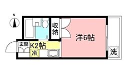 シティーハイツ堀之内 2階1Kの間取り