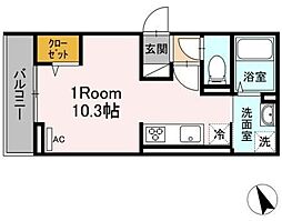 アンジュール北町 3階ワンルームの間取り