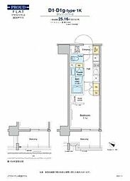 プラウドフラット両国サウス 1階1Kの間取り