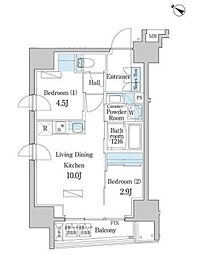 デュオフラッツ日本橋水天宮 13階2LDKの間取り