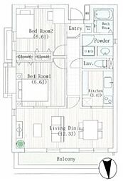 ＬＡＮＡＩ　ＧＲＡＣＥ　ＫＵＮＩＴＡＣＨＩ 2階2LDKの間取り