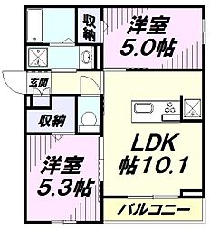 Asset-Court曙町 2階2LDKの間取り