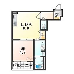 近鉄奈良線 河内花園駅 徒歩6分の賃貸アパート 1階1LDKの間取り