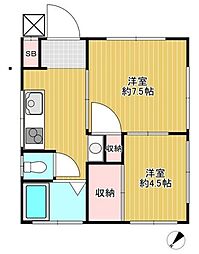 コーポルナ 1階2Kの間取り