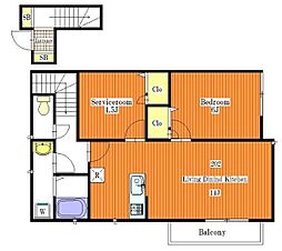 ＳＵＺＵＳＨＩＲＯ 2階1SLDKの間取り