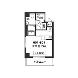 小田急小田原線 町田駅 徒歩8分の賃貸マンション 8階1Kの間取り
