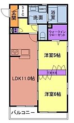 ラフィーネ・リート 2LDKの間取図画像