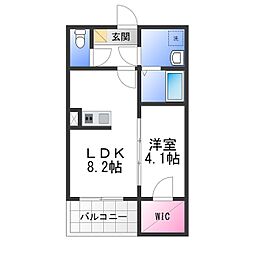 ジーメゾン岸和田スフィール 3階1LDKの間取り