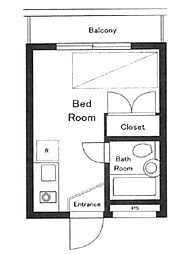 麻布フラット 3階ワンルームの間取り
