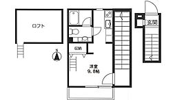 西武新宿線 東伏見駅 徒歩10分の賃貸アパート 2階ワンルームの間取り
