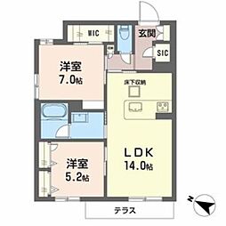 シャーメゾン　アクシス 1階2LDKの間取り