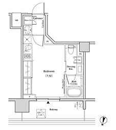 ザ・パークハビオ代々木 4階ワンルームの間取り