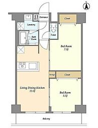 グランカーサ尾久 2階2LDKの間取り