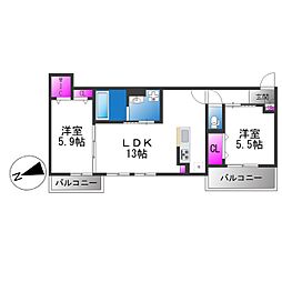 仮)エスポワレジデンス 2LDKの間取図画像