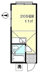 新調布ハイツＢ号館 2階ワンルームの間取り